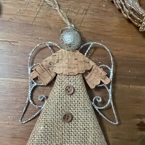 Rustic Burlap Angel Ornament with Silver Accents